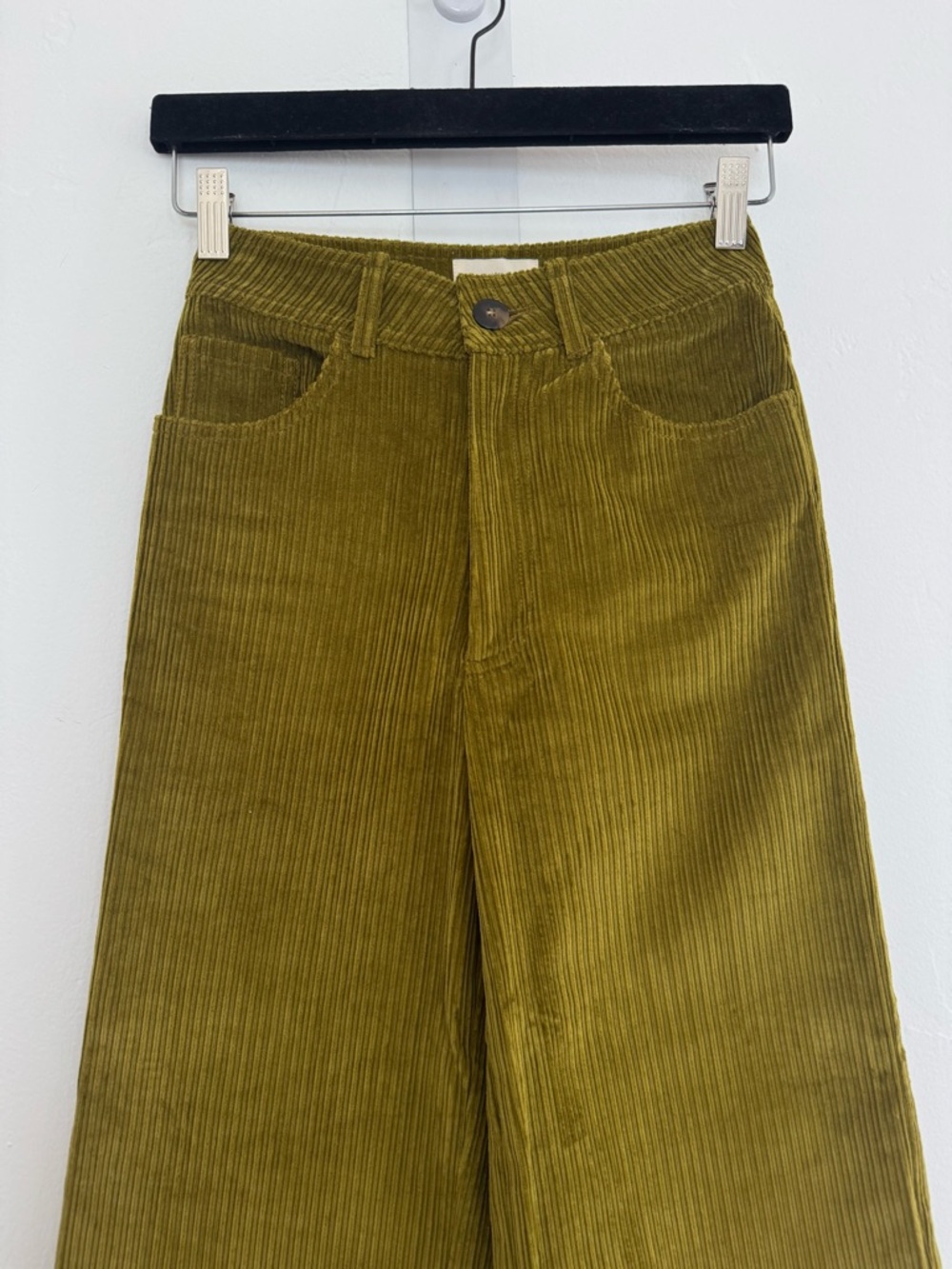 Sezane Le Crop Trousers Meadow Green High Rise Corduroy Pants Wide Leg - Picture 6 of 16